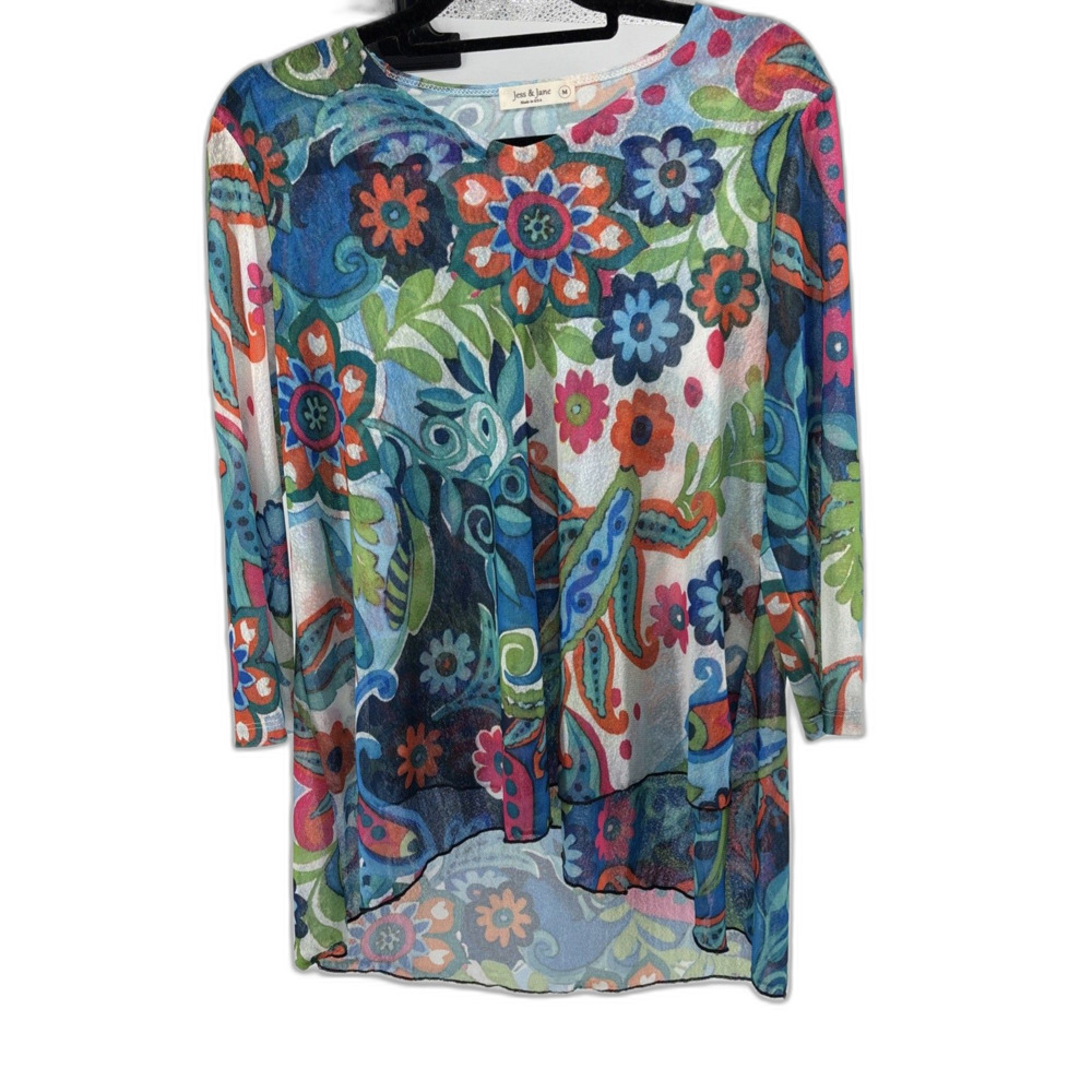 Jess And Jane Marina Floral Print Mesh Tunic Women’s M